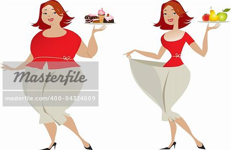 Vector illustration of changes in sizes choosing different diet