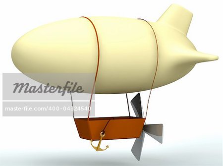 3d cartoon dirigible balloon isolated on white
