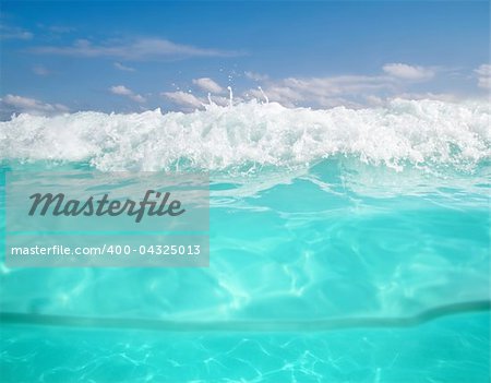 waterline caribbean sea underwater foam wave turquoise sea