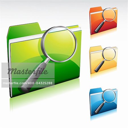 A colorful 3D folder search icon set