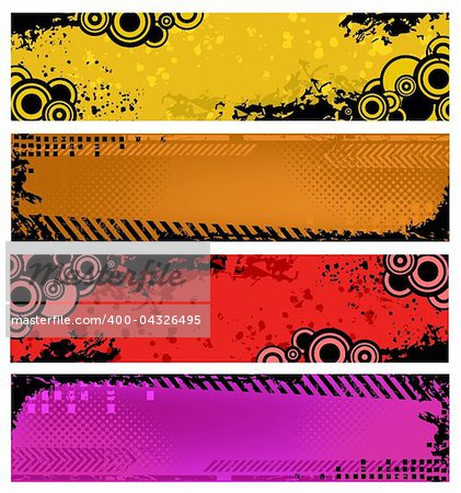 Set of grunge banners - yellow, orange, red and purple