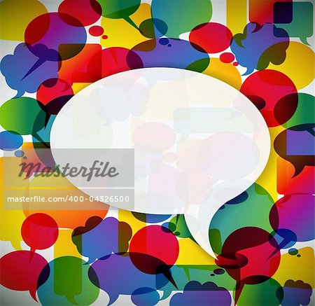 Colorful background made from speech bubbles with one big in the front