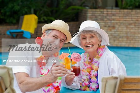 Happy senior couple drinking cocktail and toasting each other