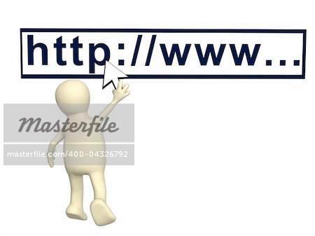 Puppet with a mouse cursor Isolated over white