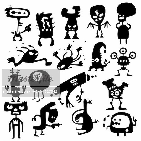 Collection of cartoon funny vector monsters silhouettes