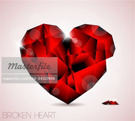 Broken red diamond jewel heart - Valentines element for a card