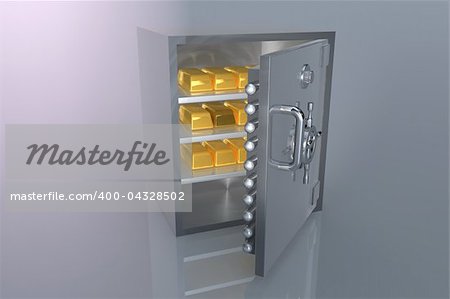 3D bank safe with gold bar