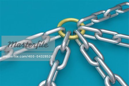 Silver chains connected with golden ring