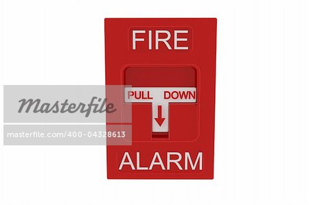 Red fire alarm on white background