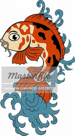 vector hand-drawn koi (carp) fish in water splash