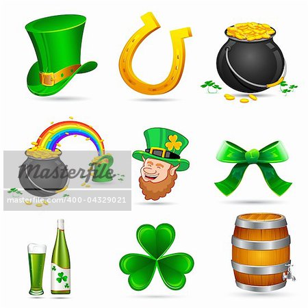 illustration of Saint Patrick's day elements on white background