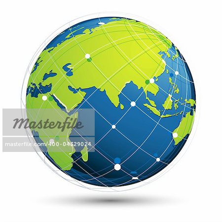 illustration of globe with world wide connectivity on white background