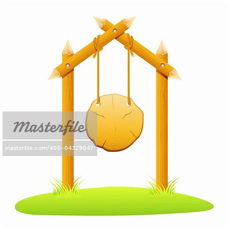 illustration of hanging wooden board posted on grass