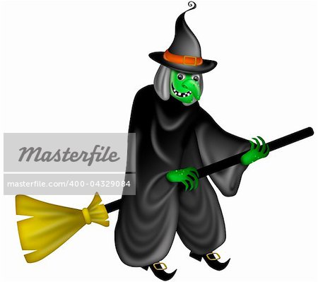 Halloween Witch Flying on Broom Stick Illustration