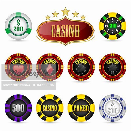 illustration of set of Casino Fiches on white background