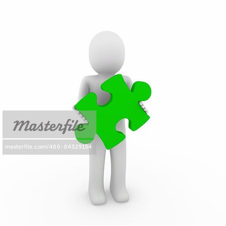 3d human puzzle green business white success background