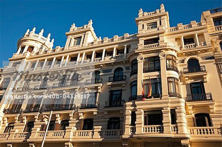 Architecture along Gran Via in Madrid, Spain.