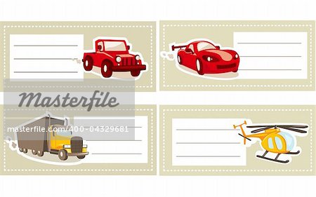 Back to school stickers with vehicles, vector illustration