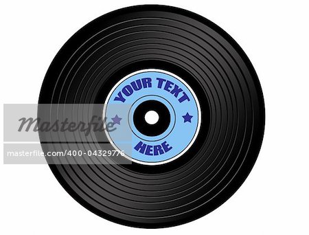 vinyl record with blue label, isolated on white, vector illustration