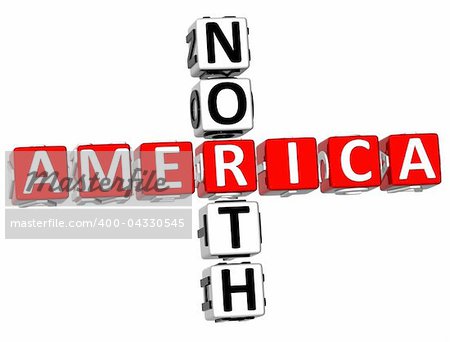 3D North America Crossword on white background