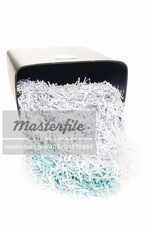 can full of shredded paper on a white background