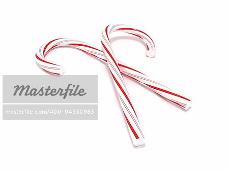 3D rendering of a couple of candy canes isolated on white