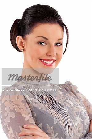 beauty portrait of a young woman in nice shirt and hair style amiling