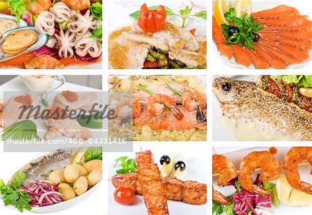 Set of different tasty fish dish