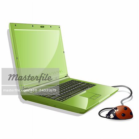 illustration, green notebook and computer mouse Ladybird