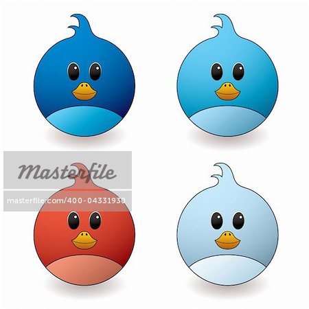 cartoon style twit bird with red and blue colour variations