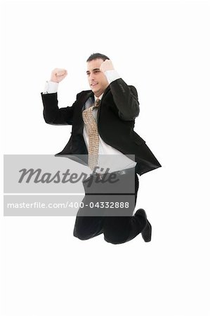 Isolated happy business man jump