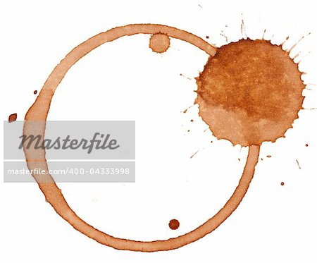 Close up of coffee cup stains isolated on white background