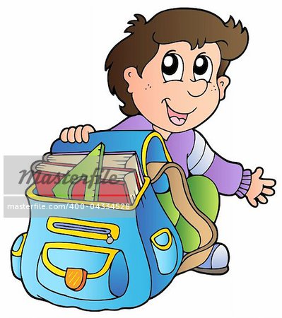 Cartoon boy with school bag - vector illustration.