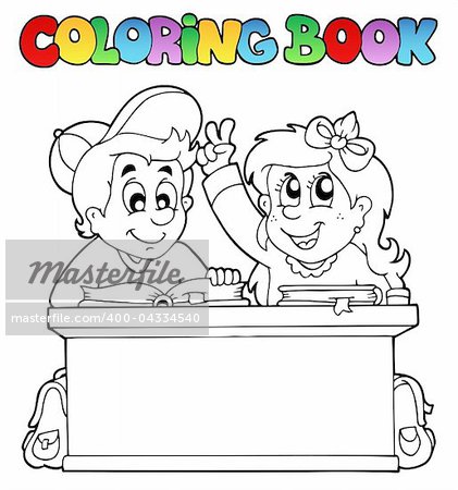 Coloring book with two pupils - vector illustration.