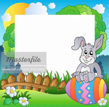 Easter frame with bunny on egg - vector illustration.