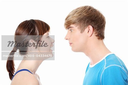 Young couple arguing, isolated on white