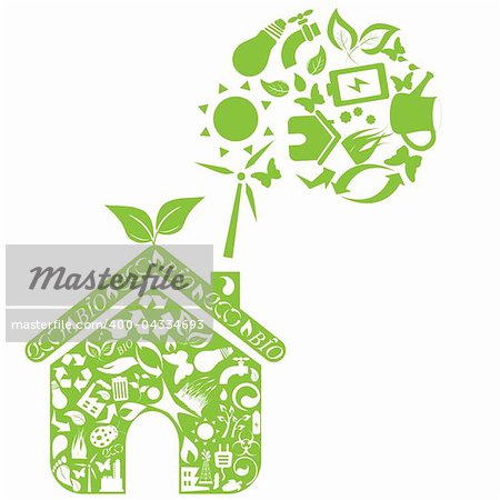 Green house with eco symbols