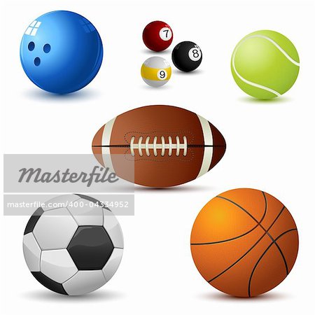 illustration of set on sports ball on white background