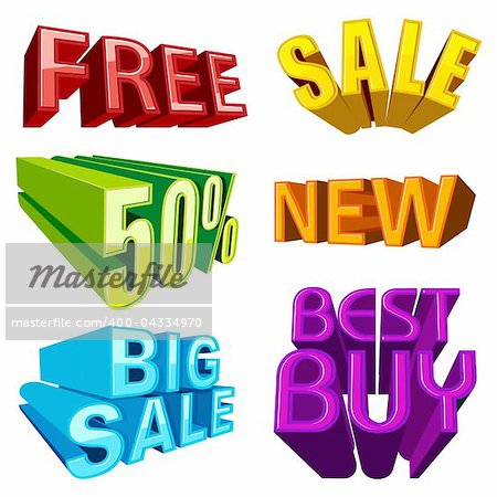 illustration of collection of different sale tags on isolated background