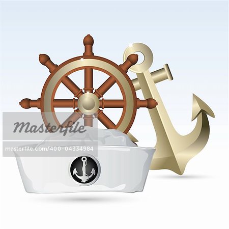 illustration of sailor hat with steering wheel and anchor