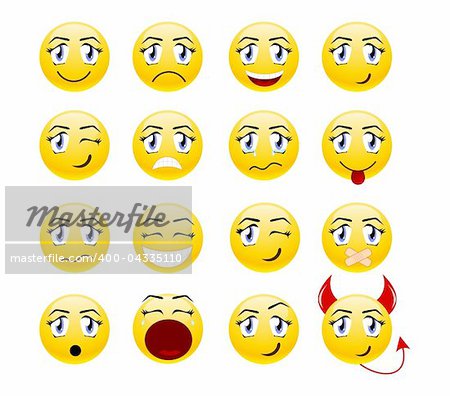 Set of cool smiles. Vector illustration, isolated on a white.