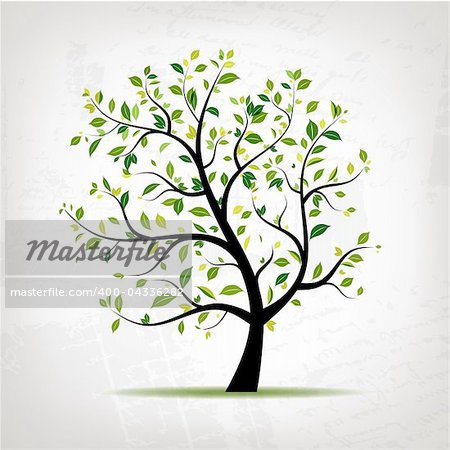 Spring tree green on grunge background for your design