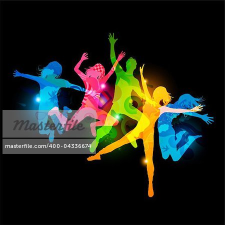 Healthy Young Adults. Active jumping people. Vector Illustration.