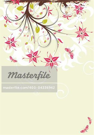 Grunge flower frame with butterfly, element for design, vector illustration