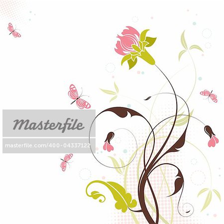 Decorative Floral theme with butterfly, vector illustration