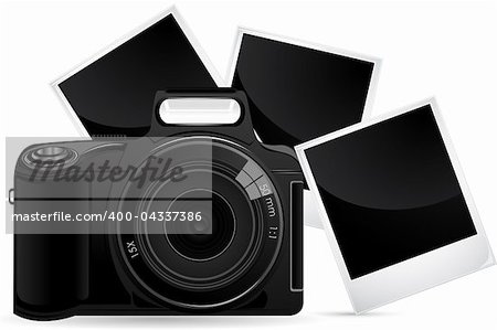 illustration of camera with photograph against white background