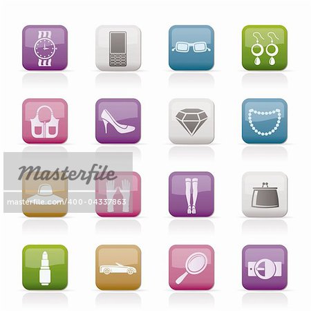 woman and female Accessories icons - vector illustration