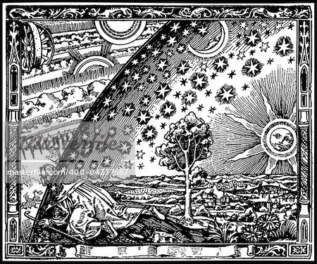 Vector copy of a medieval engraving representing reaching out the edge of the world