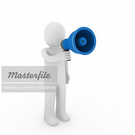 3d human megaphone white blue loud voice talk