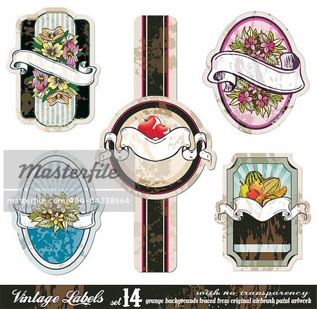 Vintage Labels Collection - five design elements with original antique style -Set 14